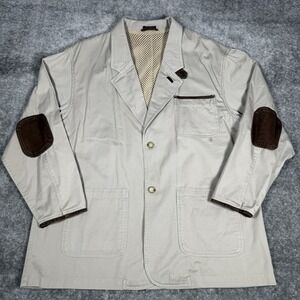 VTG GUIDE GEAR Jacket Men's XL Beige Safari Hunting Leather Trim Chin Strap‎
